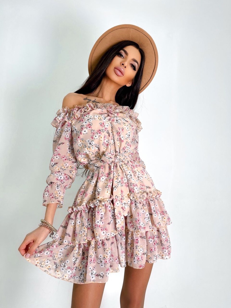 Шифоновое платье с рюшами на подкладке с корсетом Шифоновое платье с рюшами на подкладке с корсетом | PUSHKA SHOP