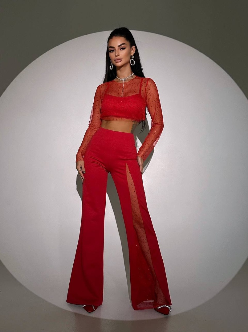 Комплект: топ + штани із сіткою зі стразами  | PUSHKA SHOP