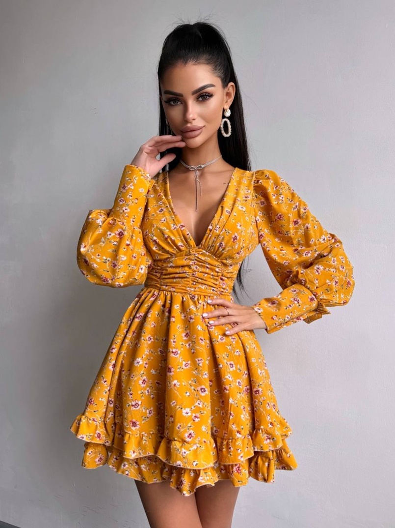 Сукня міні з пишною спідницею та драпіруванням на талії | PUSHKA SHOP