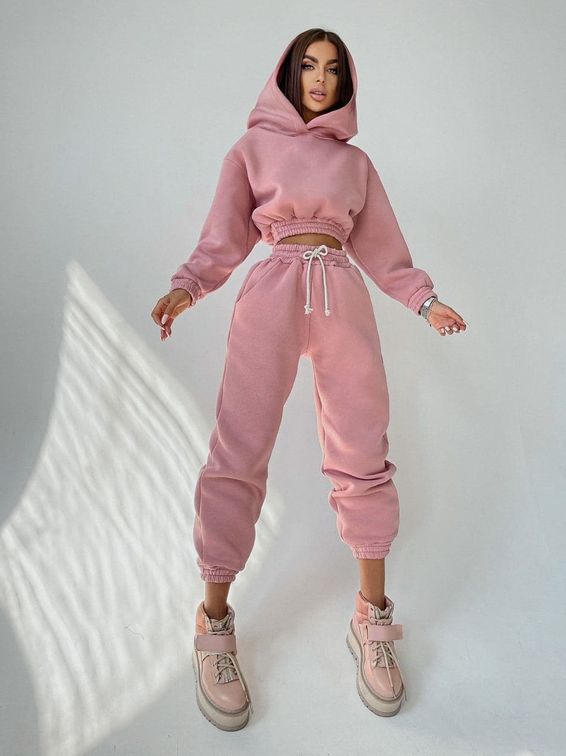 Тёплый базовый костюм на флисе с объемными капюшоном  Тёплый базовый костюм на флисе с объемными капюшоном  | PUSHKA SHOP