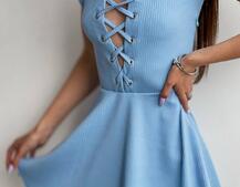 Трикотажное платье-мини со шнуровкой на груди  | PUSHKA SHOP