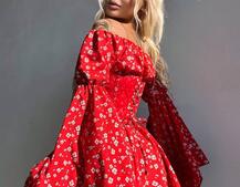Сукня з асиметричною спідницею та розкльошеними рукавами + корсет  | PUSHKA SHOP