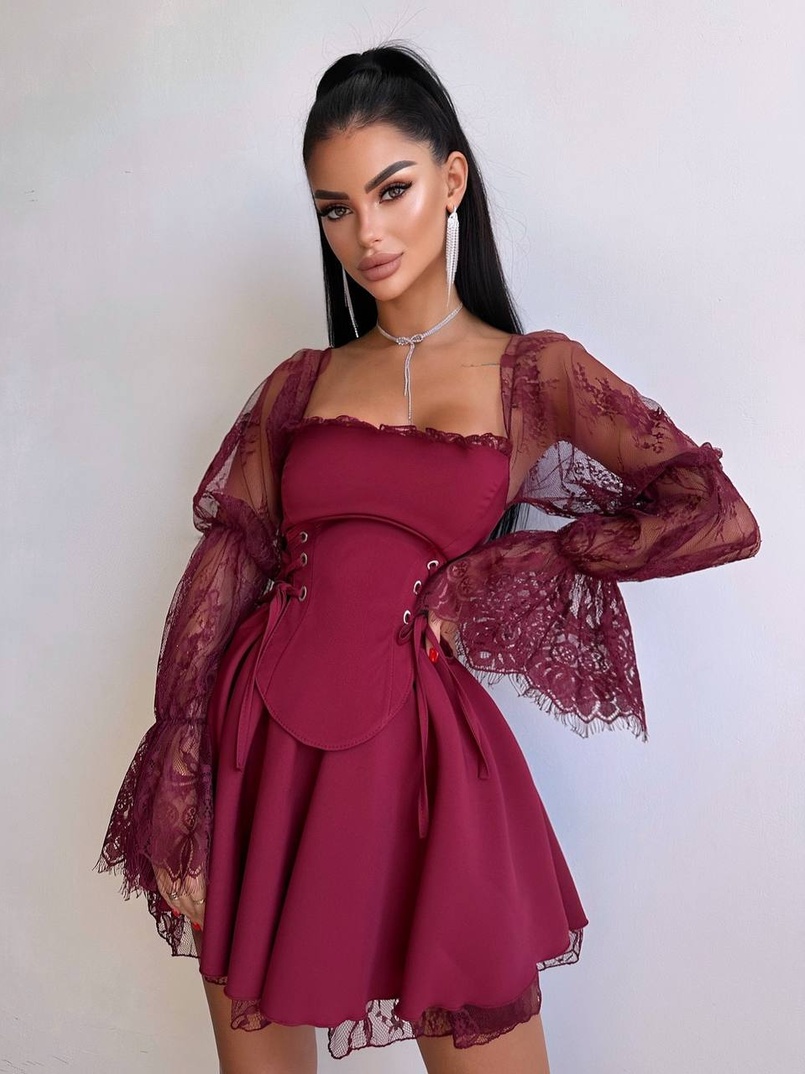 Сукня з корсетом декорована мереживом  | PUSHKA SHOP