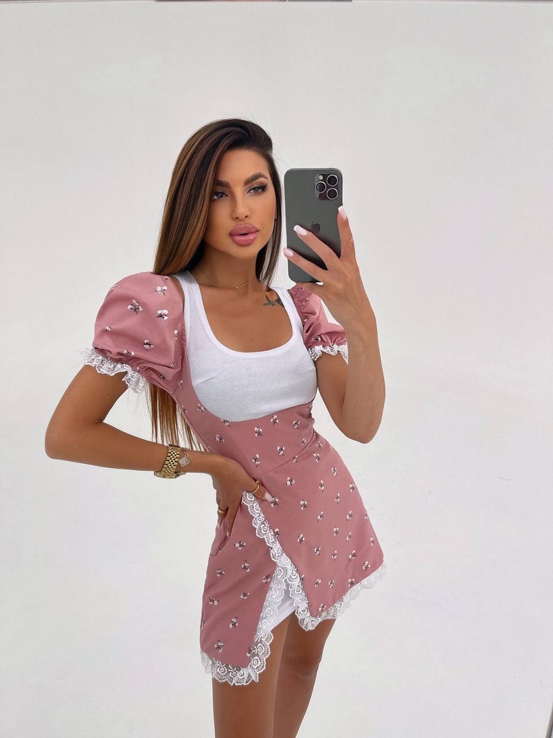 Сукня з квітковим принтом декорована мереживом  | PUSHKA SHOP