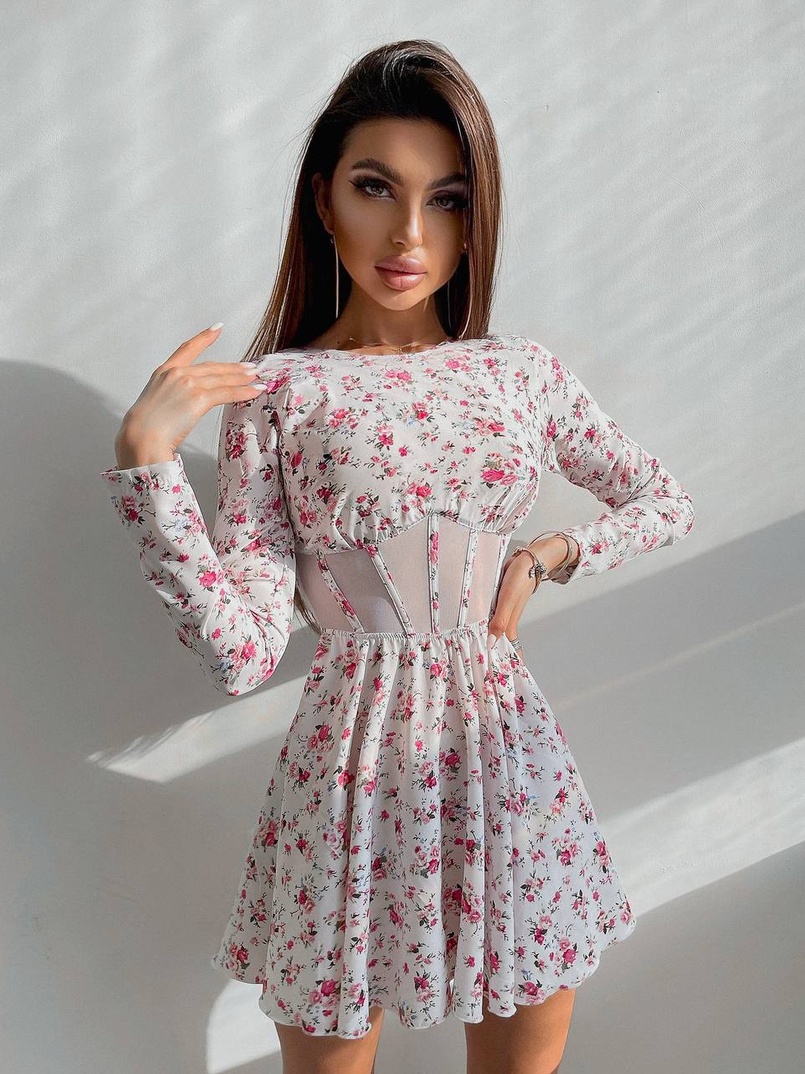 Приталена сукня з корсетною вставкою та спідницею-сонцем | PUSHKA SHOP