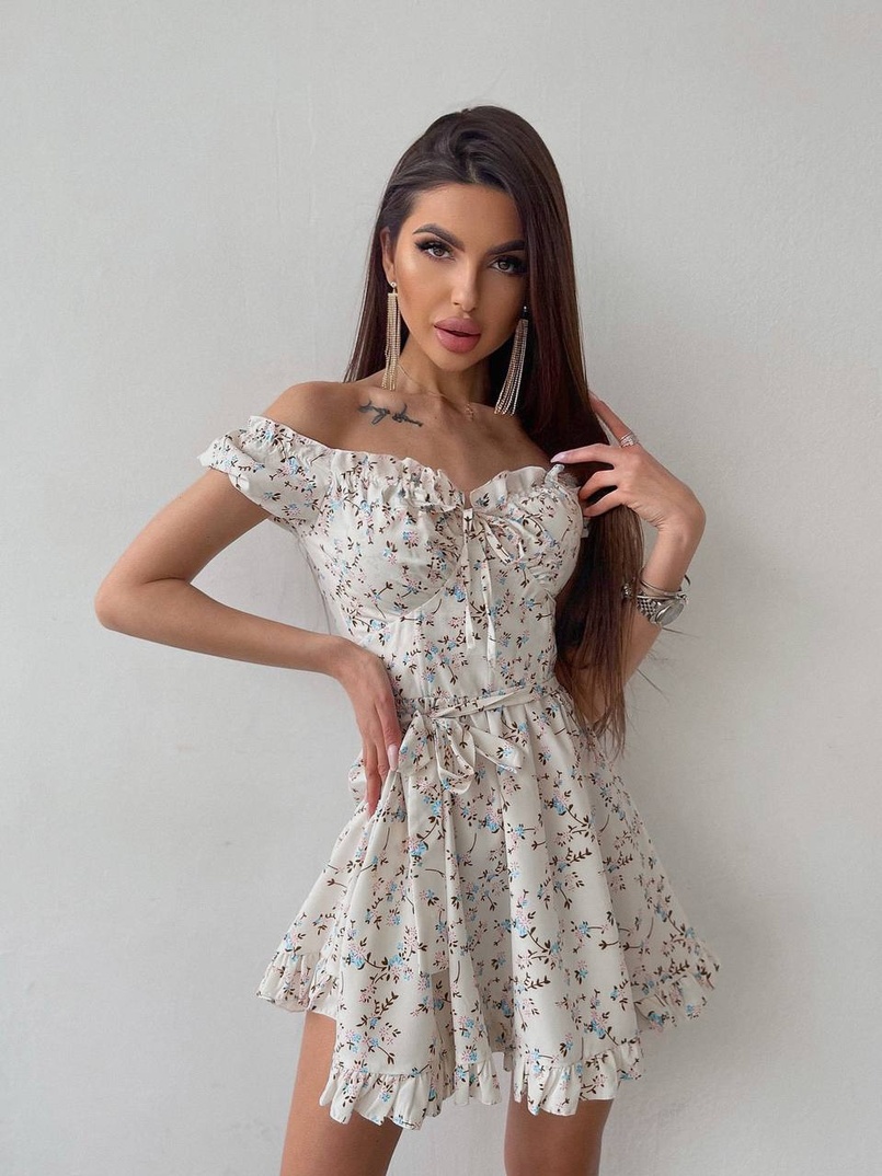 Платье мини с корсетной вставкой на талии с косточками  | PUSHKA SHOP