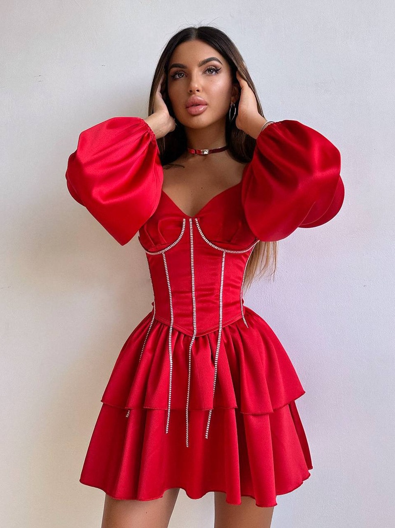 Комплект: сукня з подвійною спідницею + корсет, декорований стразами Комплект: сукня з подвійною спідницею + корсет, декорований стразами | PUSHKA SHOP