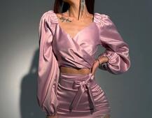 Атласний комплект, декорований бахромою зі страз Атласний комплект, декорований бахромою зі страз | PUSHKA SHOP