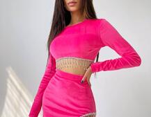 Оксамитовий комплект, декорований бахромою зі страз Оксамитовий комплект, декорований бахромою зі страз | PUSHKA SHOP