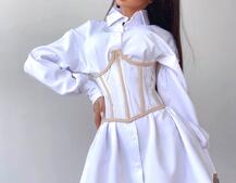 Комплект: платье-рубашка с прозрачным бельевым корсетом на шнуровке  | PUSHKA SHOP