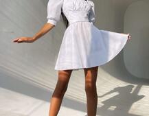 Платье с объемными рукавами из хлопка Платье с объемными рукавами из хлопка | PUSHKA SHOP