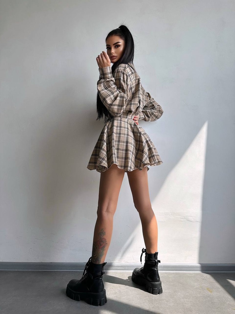 Комплект: сорочка + спідниця у клітинку  | PUSHKA SHOP