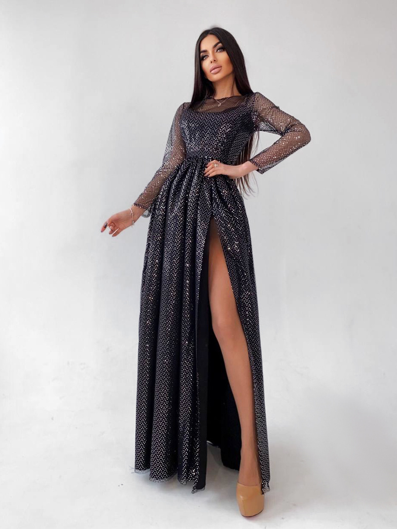 Блестящее платье-макси с голографическими блёстками Блестящее платье-макси с голографическими блёстками | PUSHKA SHOP