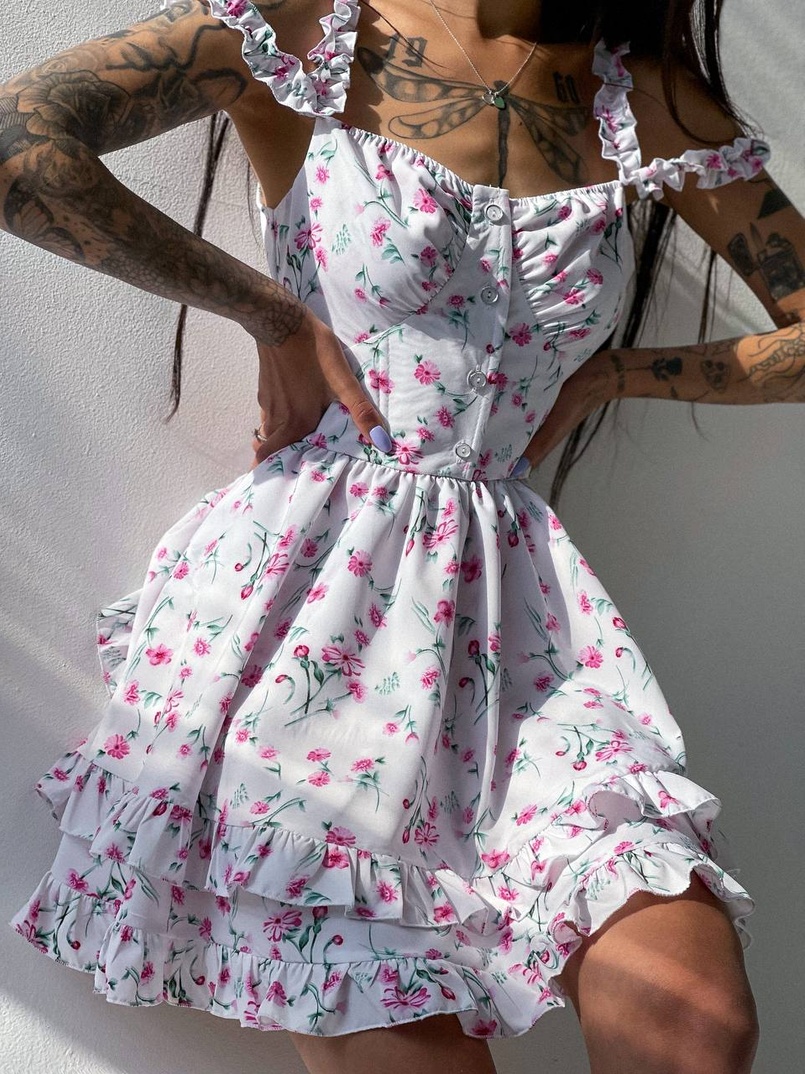 Платье с корсетным верхом и оборками на юбочке | PUSHKA SHOP