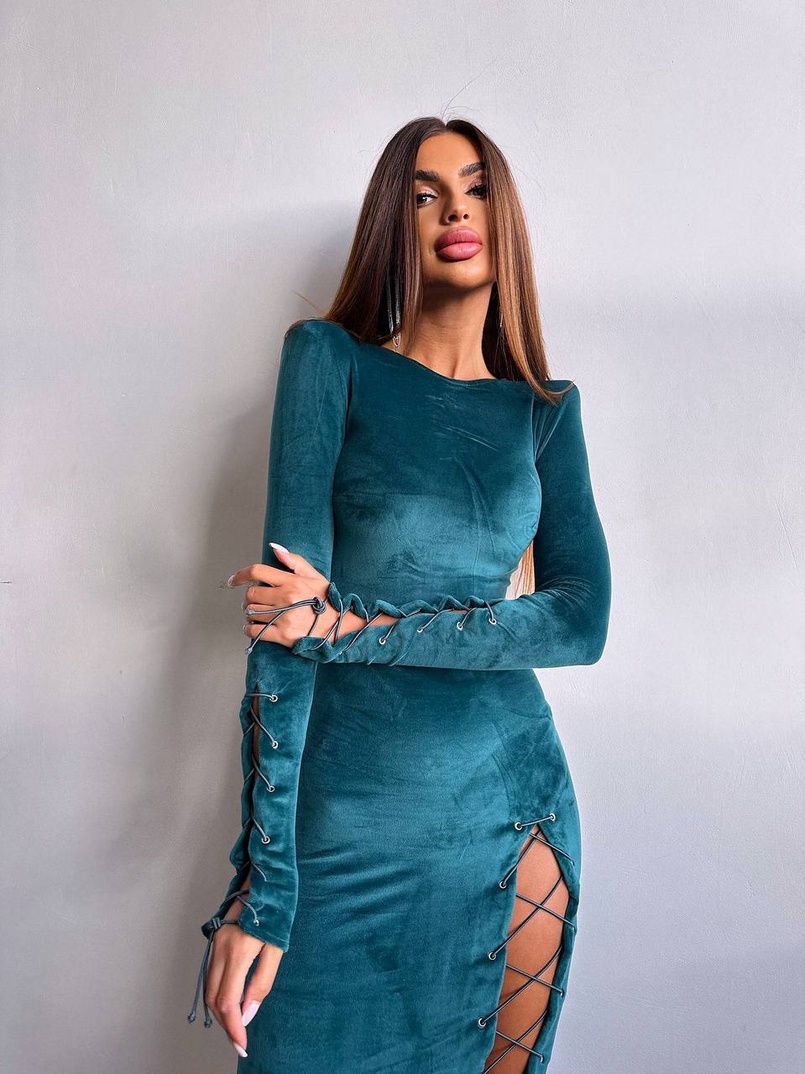 Оксамитова сукня міді зі шнурівкою Оксамитова сукня міді зі шнурівкою | PUSHKA SHOP