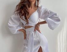 Шелковый комплект: топ с завязками на талии + юбка миди с разрезом  | PUSHKA SHOP