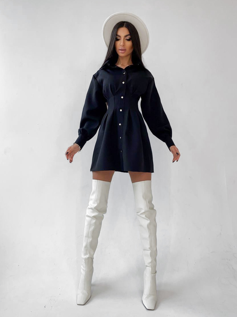 Приталенное платье-рубашка на кнопках с открытой спиной Приталенное платье-рубашка на кнопках с открытой спиной | PUSHKA SHOP