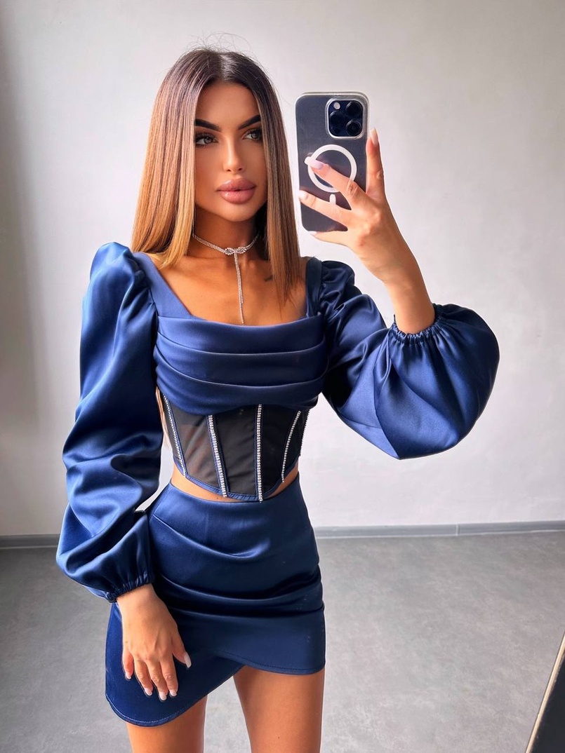 Комплект: корсет, декорований стразами   + спідниця міні з драпіруванням  | PUSHKA SHOP