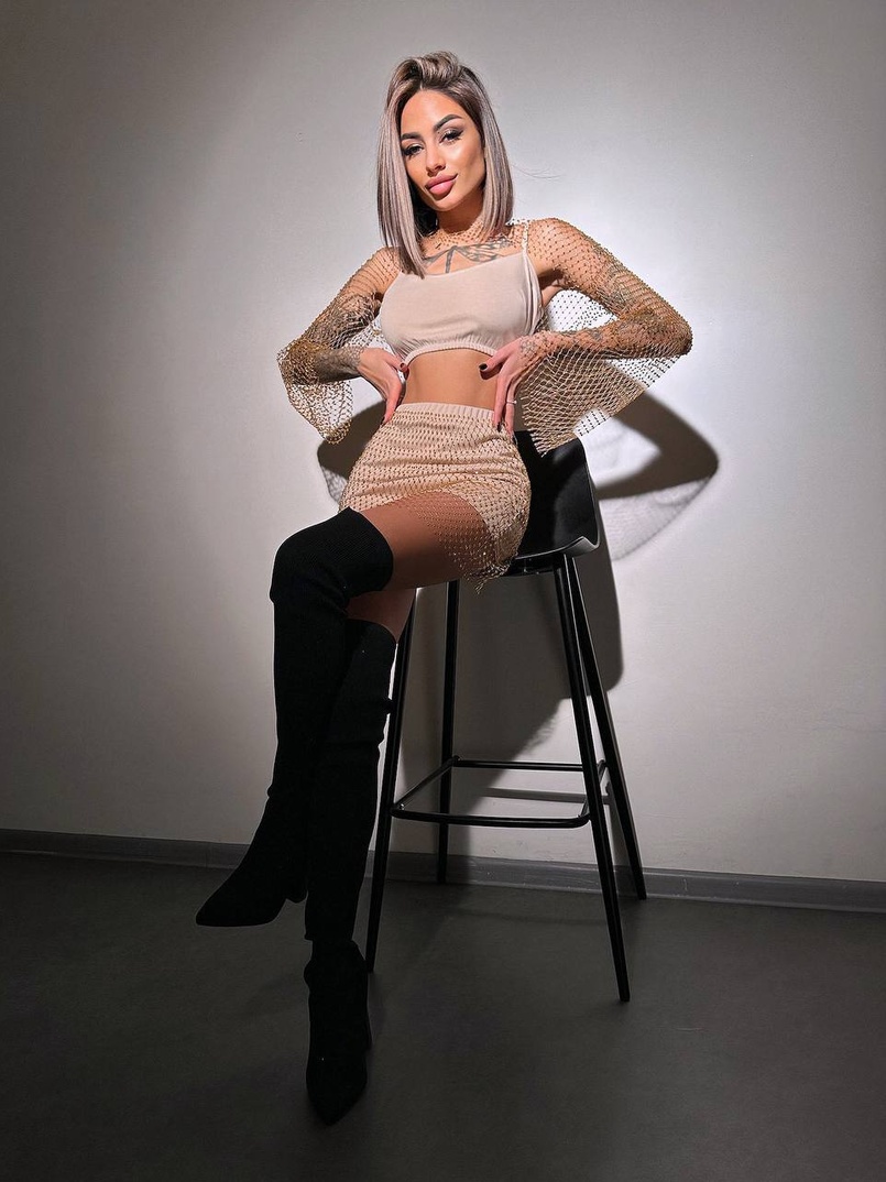 Комплект: топ + спідниця із сіткою зі стразами  | PUSHKA SHOP