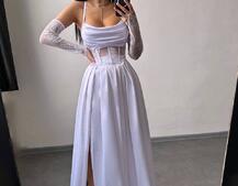 Атласний комплект: корсет + спідниця максі  | PUSHKA SHOP