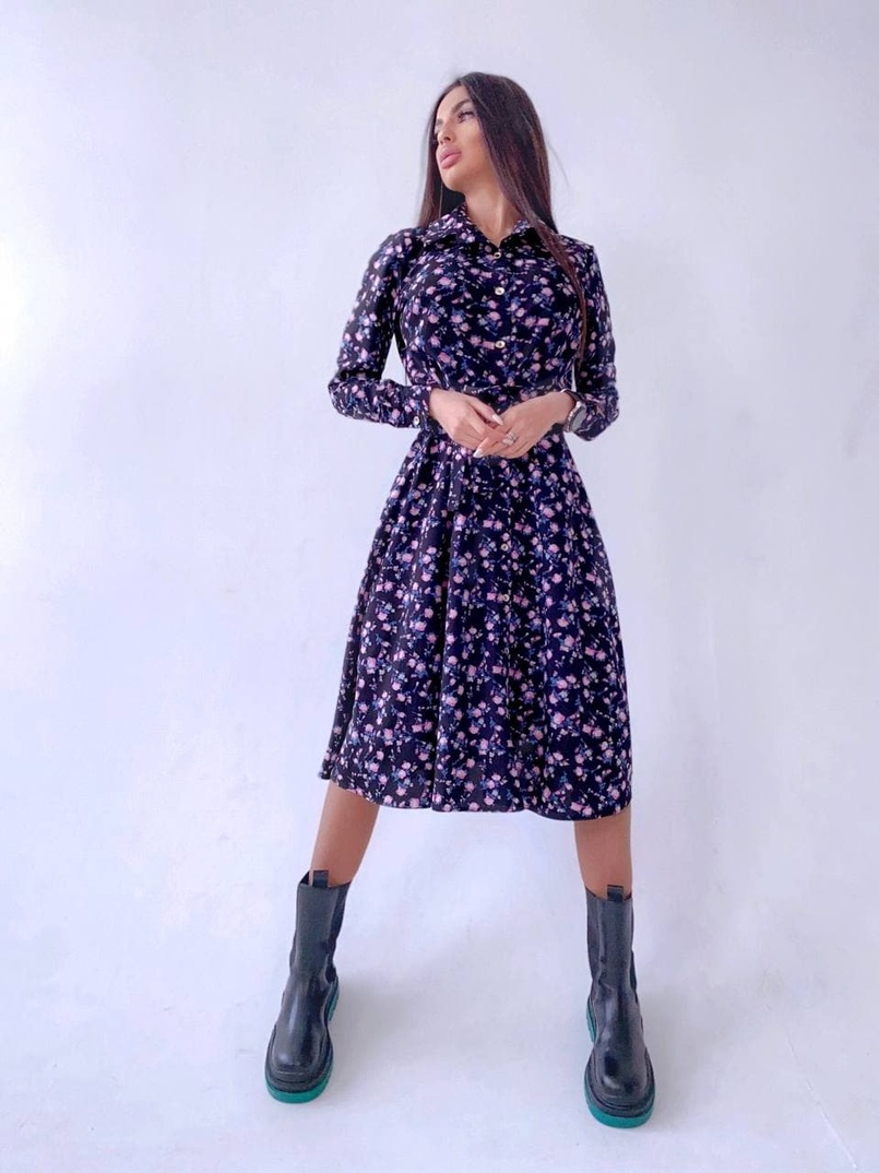 Цветочное платье-рубашка на пуговицах Цветочное платье-рубашка на пуговицах | PUSHKA SHOP