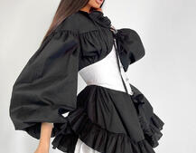 Хлопковое платье в комплекте с подьюбником и корсетом, декорированном крючками  | PUSHKA SHOP