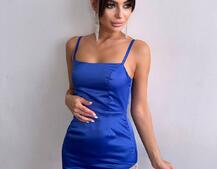 Атласна сукня декорована бахромою зі страз  | PUSHKA SHOP