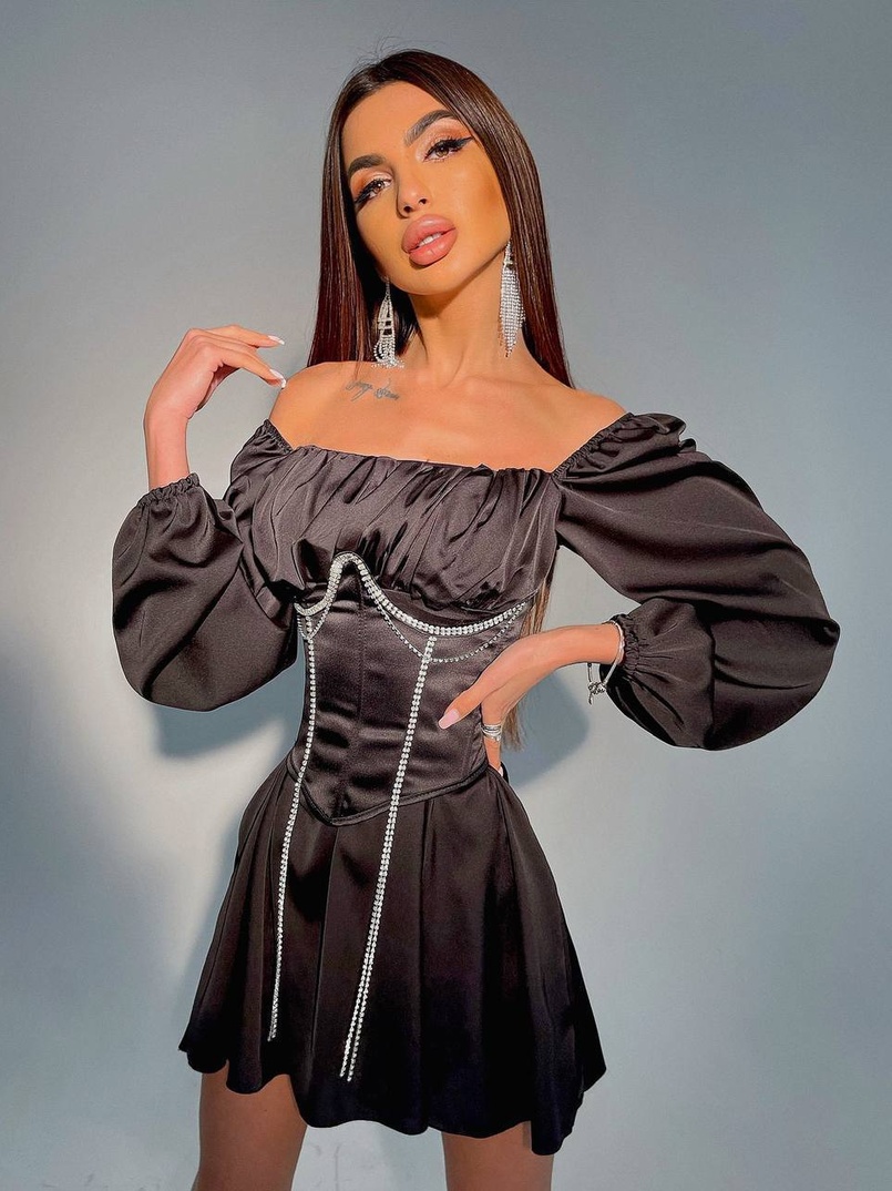 Приталена сукня з шовку  + корсет декорований стразами  Ручна робота  Приталена сукня з шовку  + корсет декорований стразами  Ручна робота  | PUSHKA SHOP