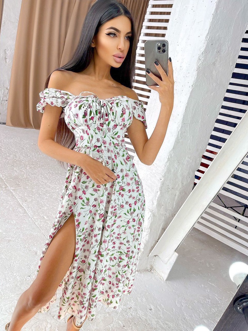 Летнее цветочное платье-миди с завязками на груди  Летнее цветочное платье-миди с завязками на груди  | PUSHKA SHOP