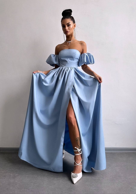 Сукня максі  з розрізом на спідниці та об’ємними рукавами  | PUSHKA SHOP