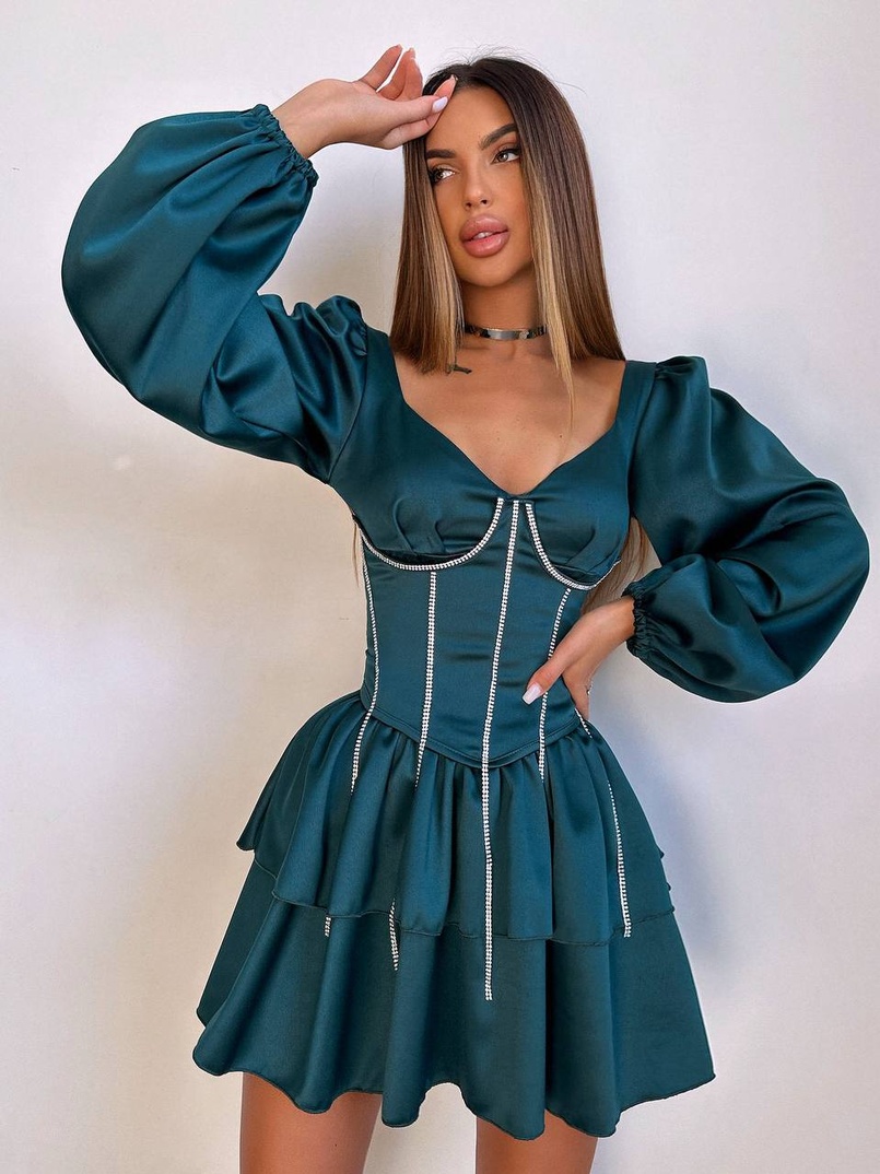 Комплект: сукня з подвійною спідницею + корсет, декорований стразами    | PUSHKA SHOP