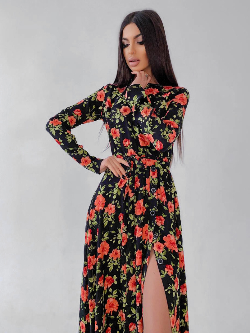 Цветочное платье миди с разрезом Цветочное платье миди с разрезом | PUSHKA SHOP