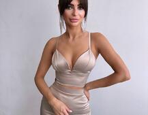 Комплект: топ з філіжанками + спідниця декорована бахромою зі страз  | PUSHKA SHOP