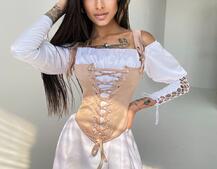 Шелковое платье + атласный корсет на шнуровке Шелковое платье + атласный корсет на шнуровке | PUSHKA SHOP