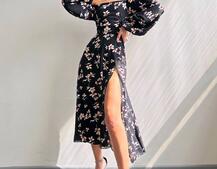 Сукня -міді зі шнурівкою на спинці та розрізом на ніжці | PUSHKA SHOP