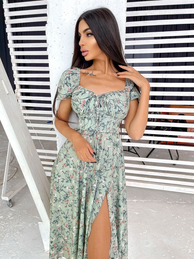 Летнее цветочное платье-миди с завязками на груди Летнее цветочное платье-миди с завязками на груди | PUSHKA SHOP