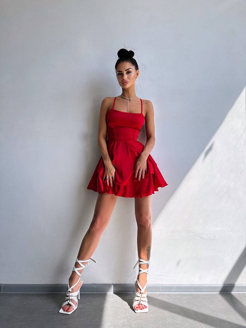 Шовкова сукня  з пишною спідницею та шнурівкою   | PUSHKA SHOP