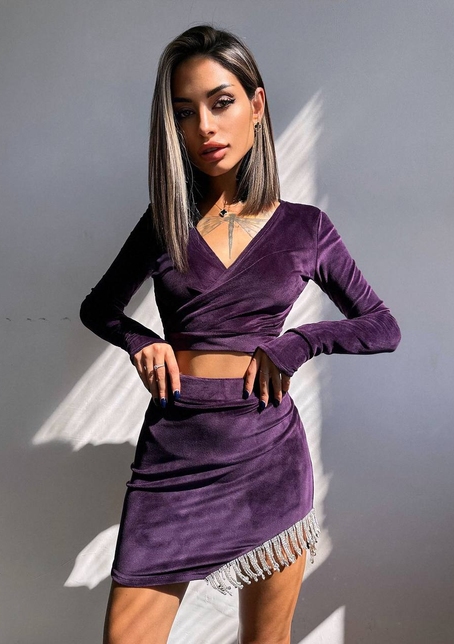 Оксамитовий комплект, декорований бахромою зі страз | PUSHKA SHOP