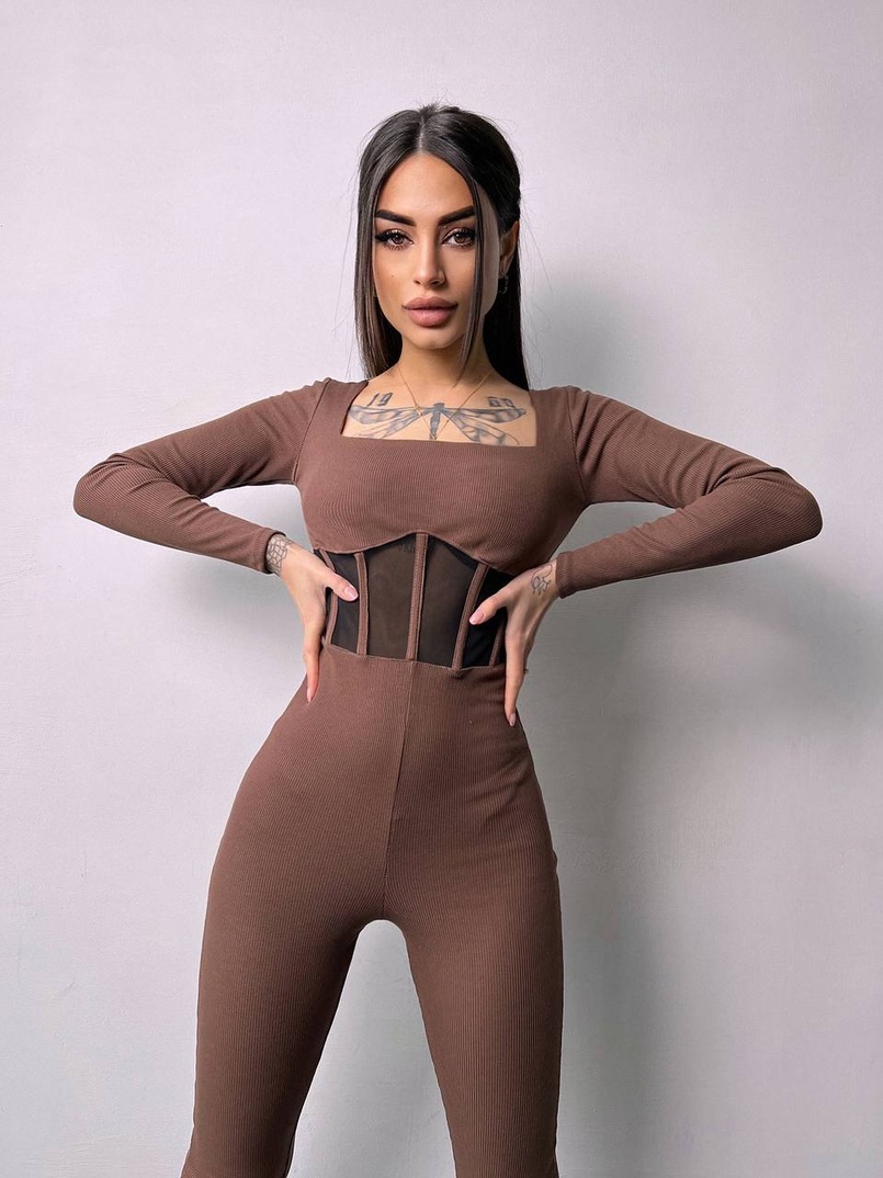 Облягаючий трикотажний комбінезон з елементами корсету  | PUSHKA SHOP