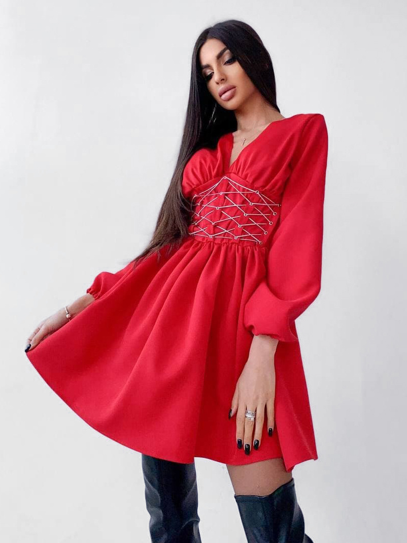 Платье с корсетной вставкой и пышной юбкой   | PUSHKA SHOP