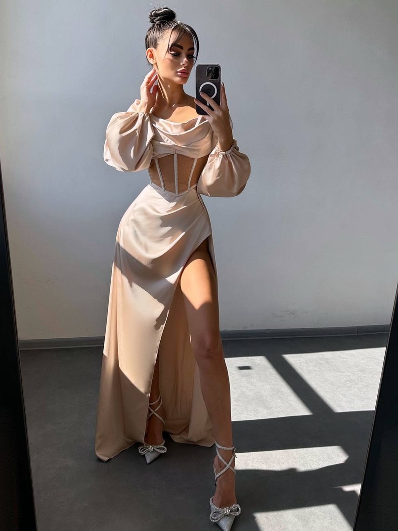 Комплект: корсет, декорований стразами   + спідниця максі з драпіруванням  | PUSHKA SHOP