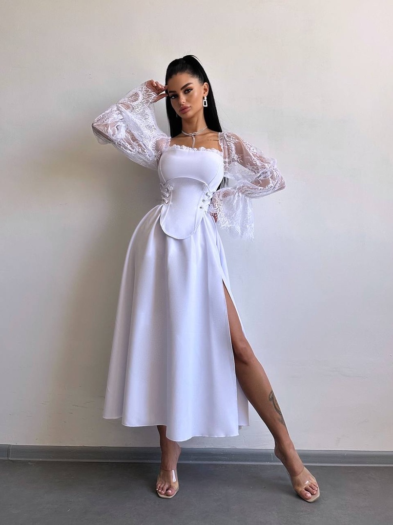 Сукня міді з корсетом декорована мереживом Сукня міді з корсетом декорована мереживом | PUSHKA SHOP