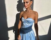 Комплект: корсет-бюстьє , декорований стразами  + спідниця максі з розрізом   | PUSHKA SHOP