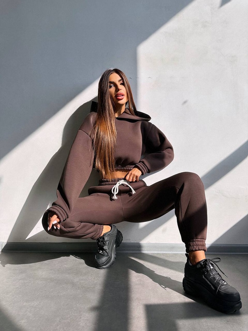 Базовий костюм на флісі з об'ємними капюшоном | PUSHKA SHOP