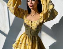 Лялькова сукня з пишною спідницею та корсетним верхом з ніжним квітковим принтом  | PUSHKA SHOP