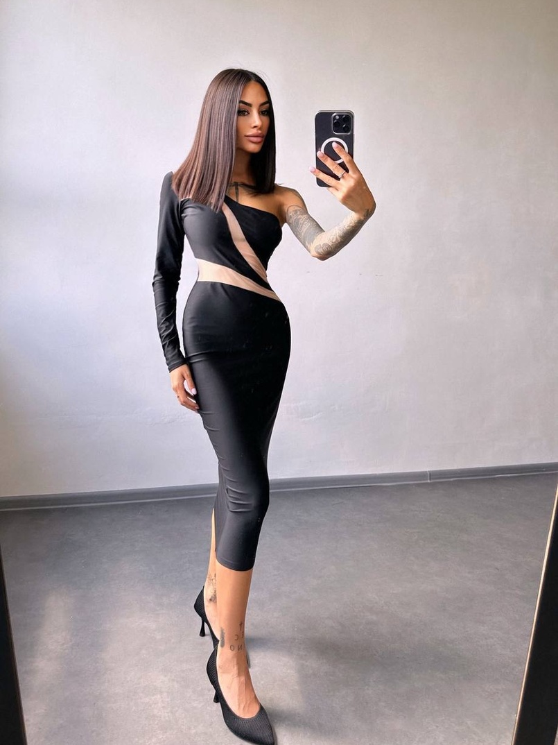 Сукня міді  із вставками сітки  | PUSHKA SHOP