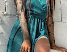 Блестящее платье-макси с разрезом   | PUSHKA SHOP