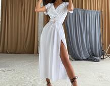 Шелковое платье-миди с широким поясом  | PUSHKA SHOP