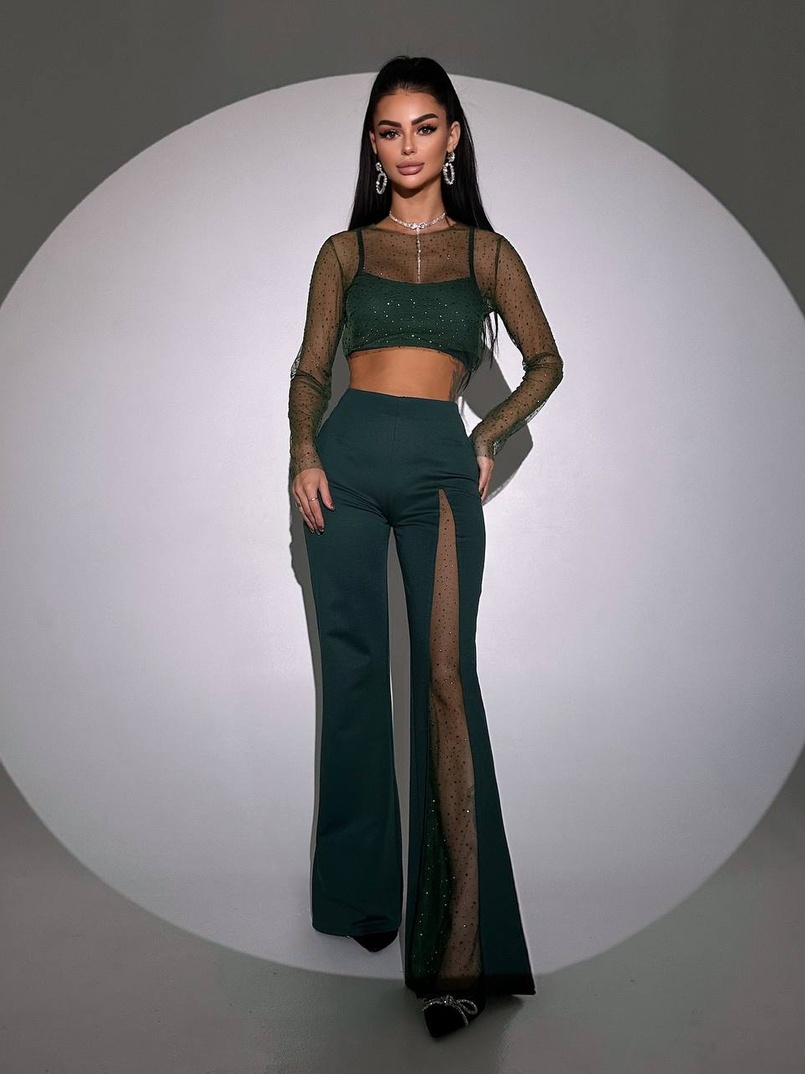 Комплект: топ + штани із сіткою зі стразами  | PUSHKA SHOP