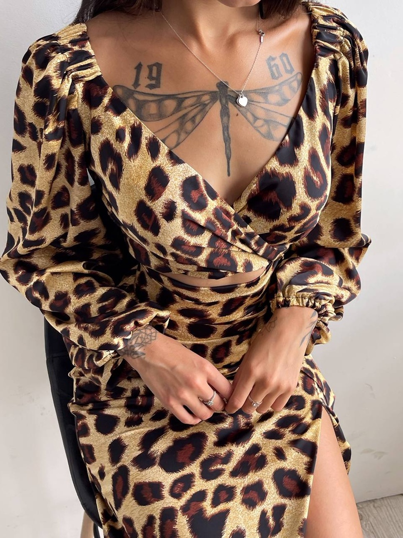 Комплект: топ із зав'язками на талії + спідниця міді з розрізом | PUSHKA SHOP